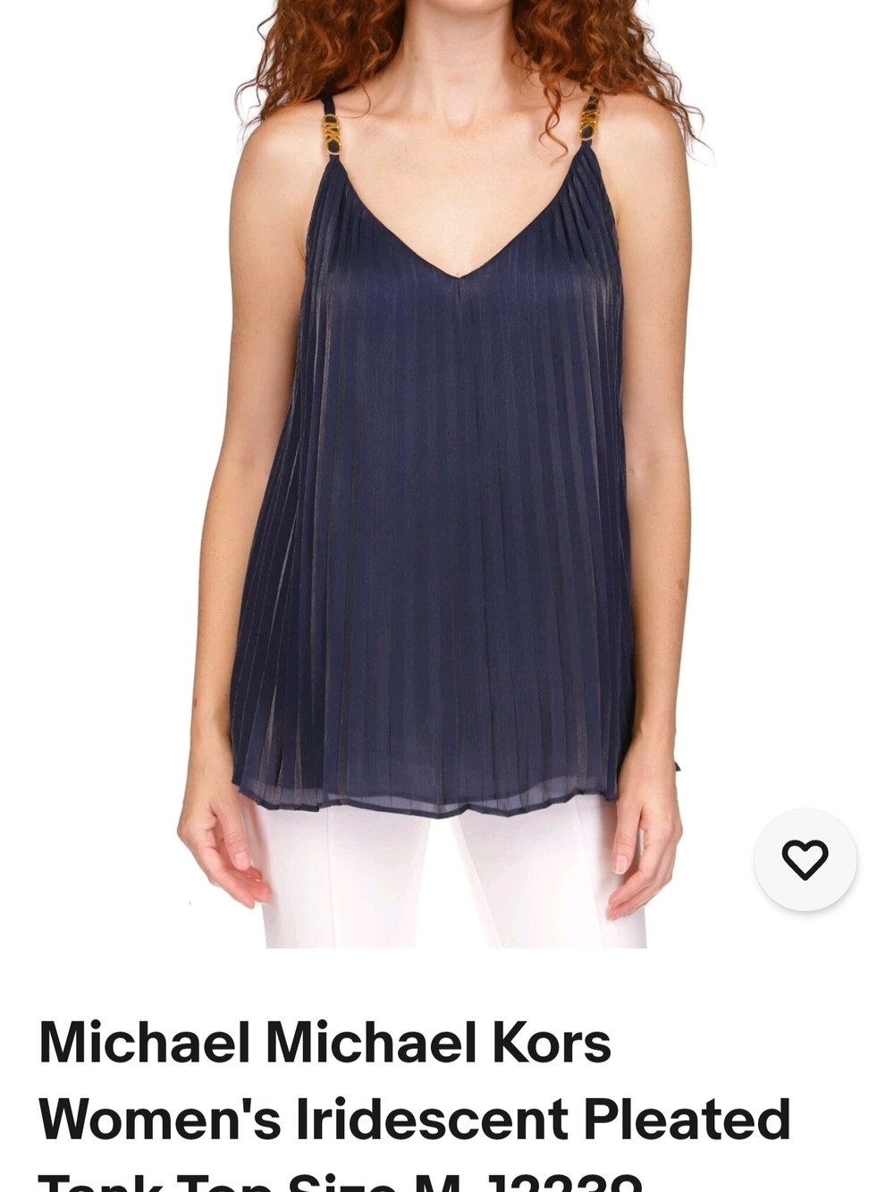 MICHAEL Michael Kors Navy Iridescent Pleated V-Neck Tank Top